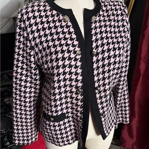 Pink and Black Houndstooth Women's Jacket/Sweater